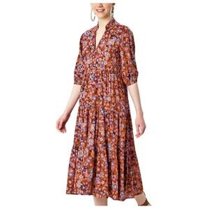 Wayward Fancies 1X Floral Print Rayon Tiered Empire Dress Cottage eShakti